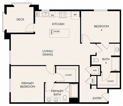 Floor plan for 2 beds, 2 baths, 1280 sqft